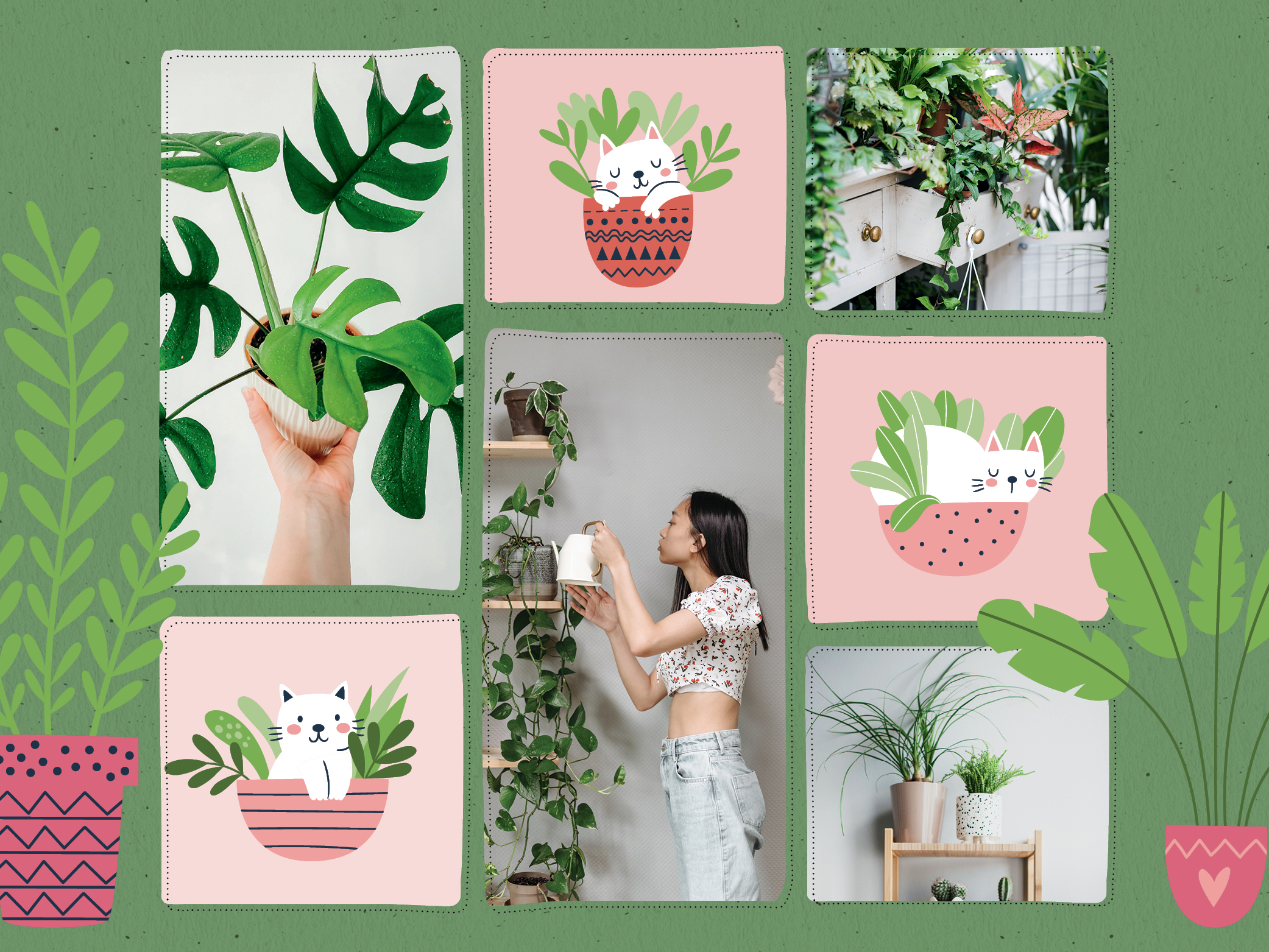 Girl watering indoor plants